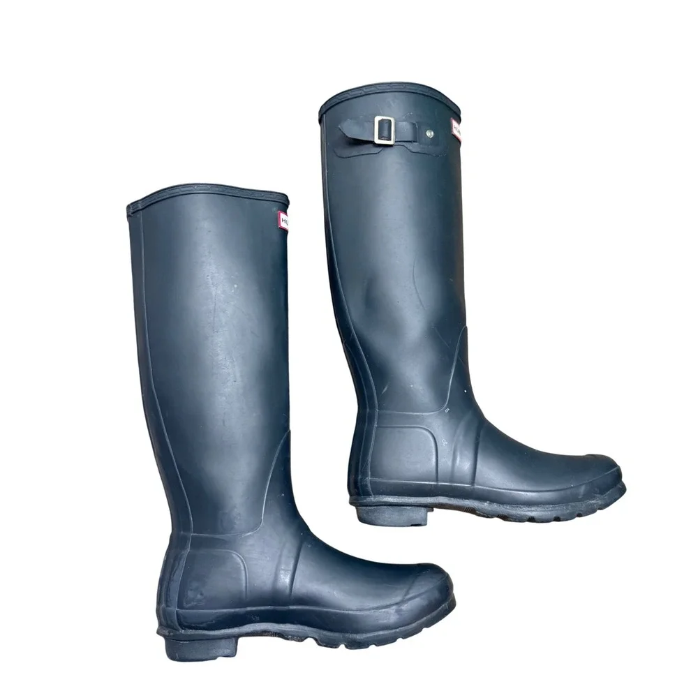 Hunter Original Tall Rain Boots Womens 8 Navy Blue Waterproof Matte